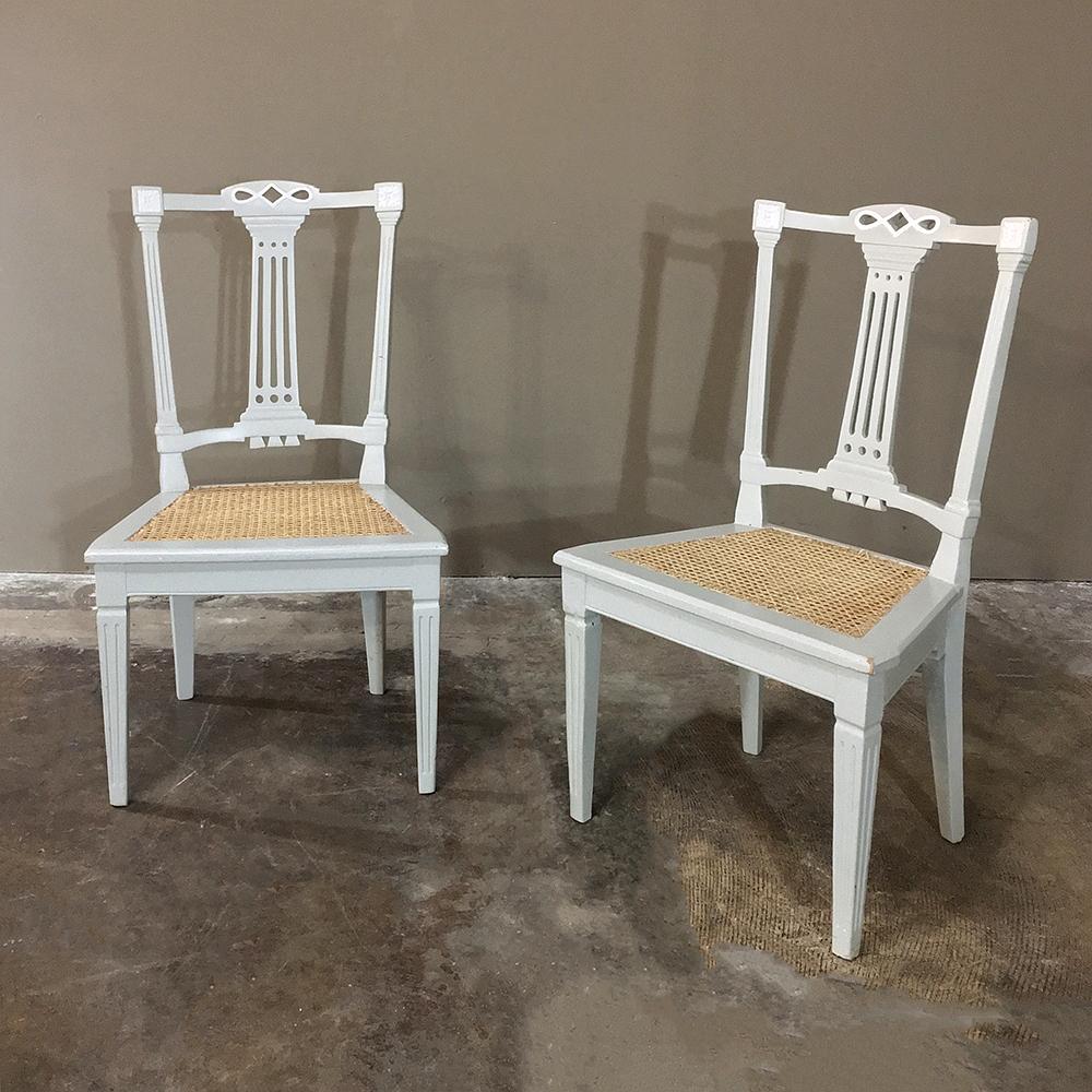 Hand-Crafted Pair of 19th Century Swedish Louis XVI Painted and Caned Chairs