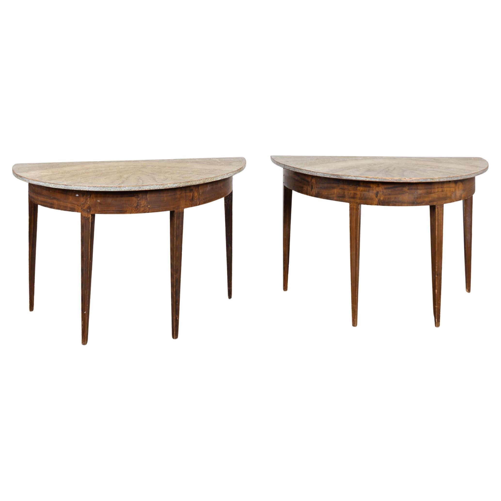 Pair, 19th Century Swedish Painted Demilune Console Tables