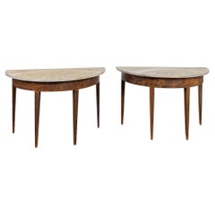 Paar, 19. Jahrhundert Schwedisch bemalte Demilune Konsolentische