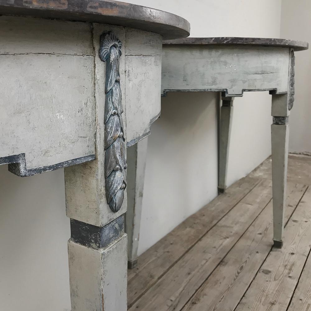 Pair of 19th Century Swedish Painted Demilune Consoles For Sale 3
