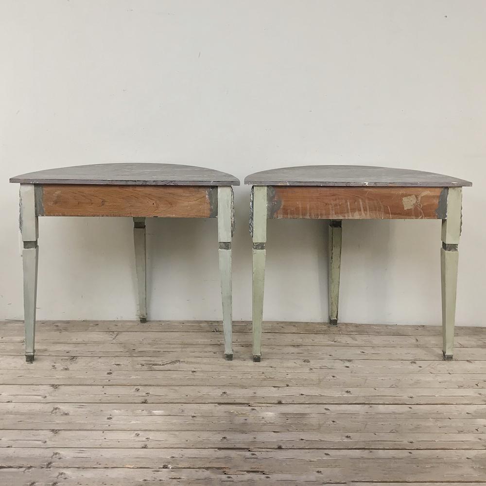 Pair of 19th Century Swedish Painted Demilune Consoles For Sale 5