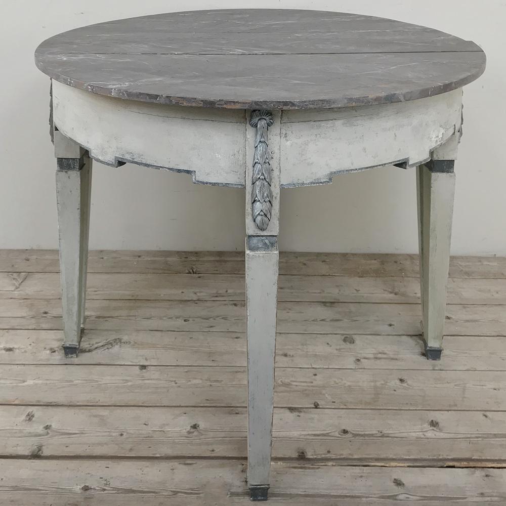 Gustavian Pair of 19th Century Swedish Painted Demilune Consoles For Sale