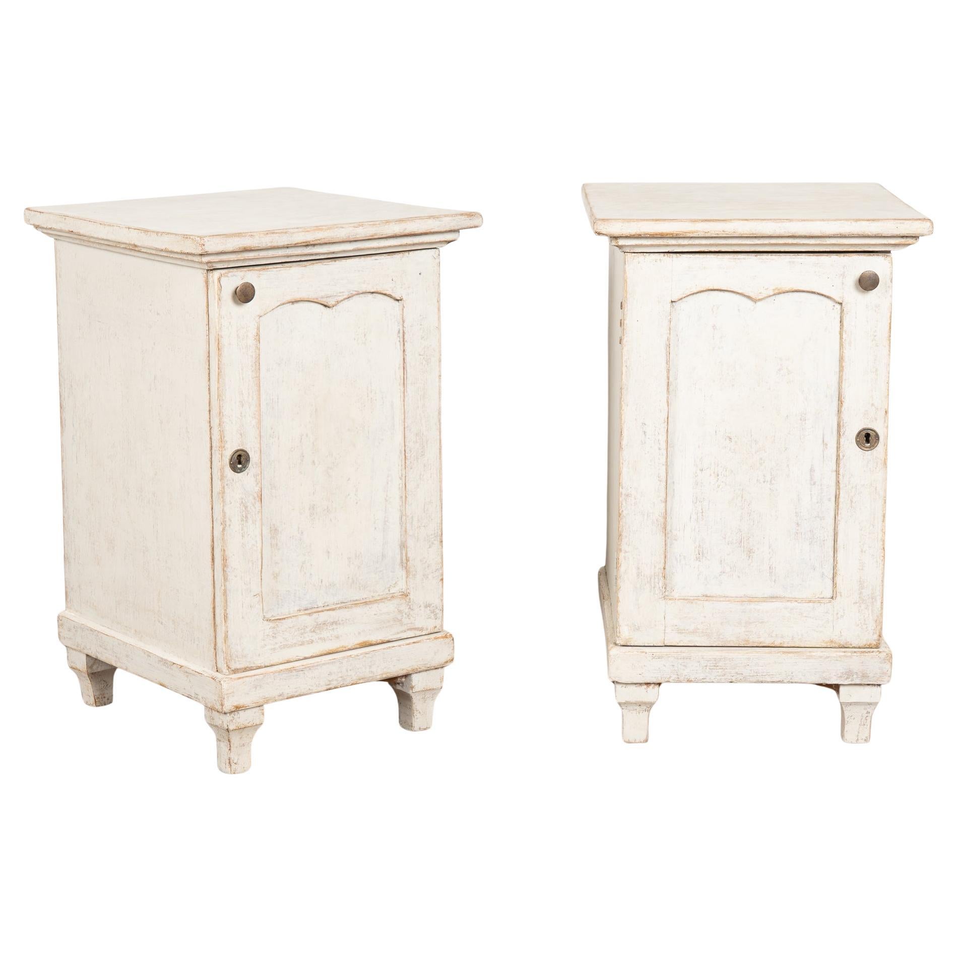 Pair, 19th Century Swedish White Gustavian Style Small Cabinets or Nightstands