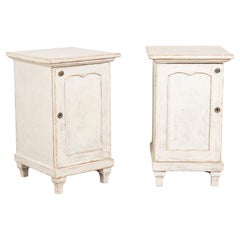 Antique Pair, 19th Century Swedish White Gustavian Style Small Cabinets or Nightstands