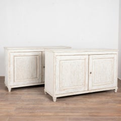 Pair 19th Century Swedish White Painted Pine Sideboards with Fluted Doors