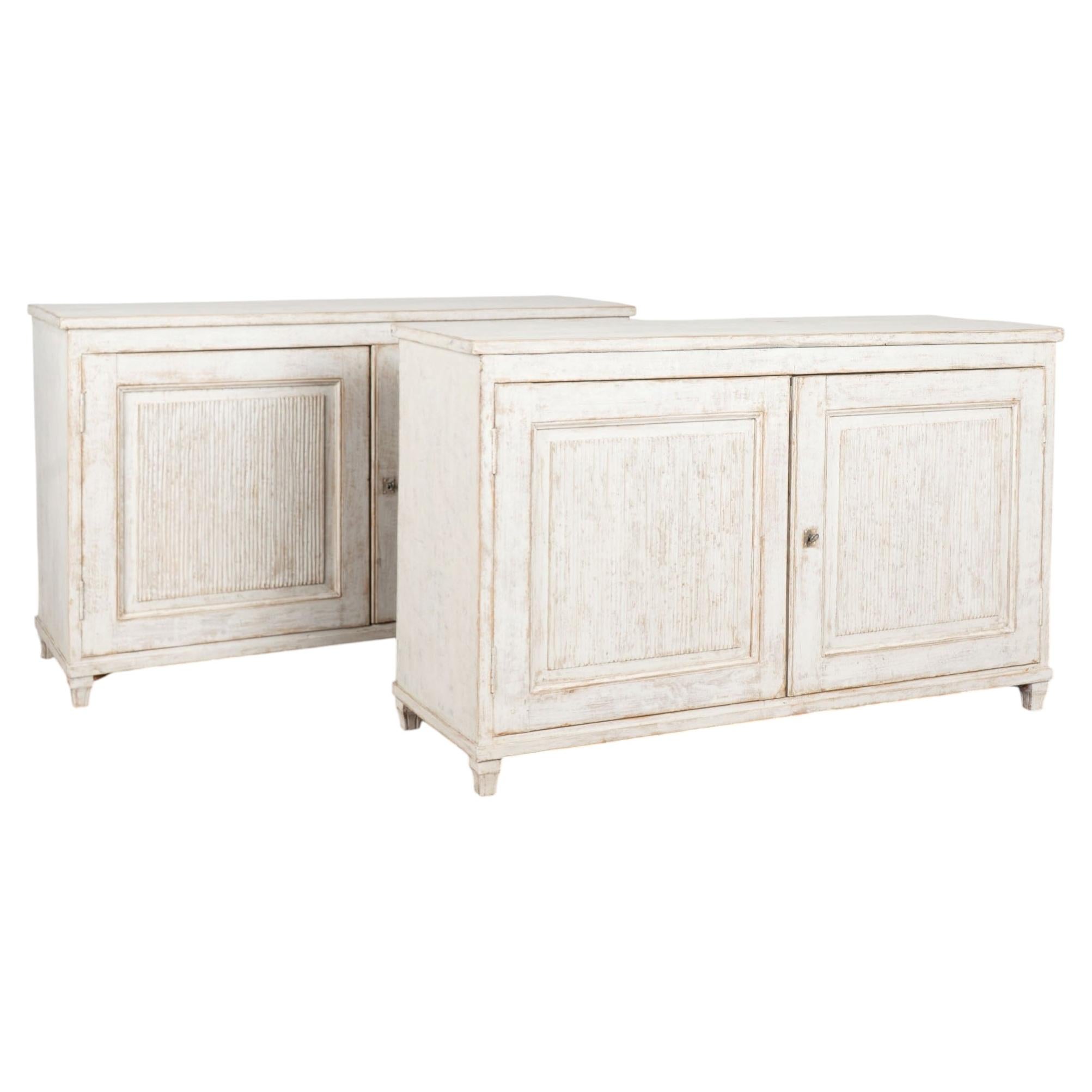 Pair 19th Century Swedish White Painted Pine Sideboards with Fluted Doors