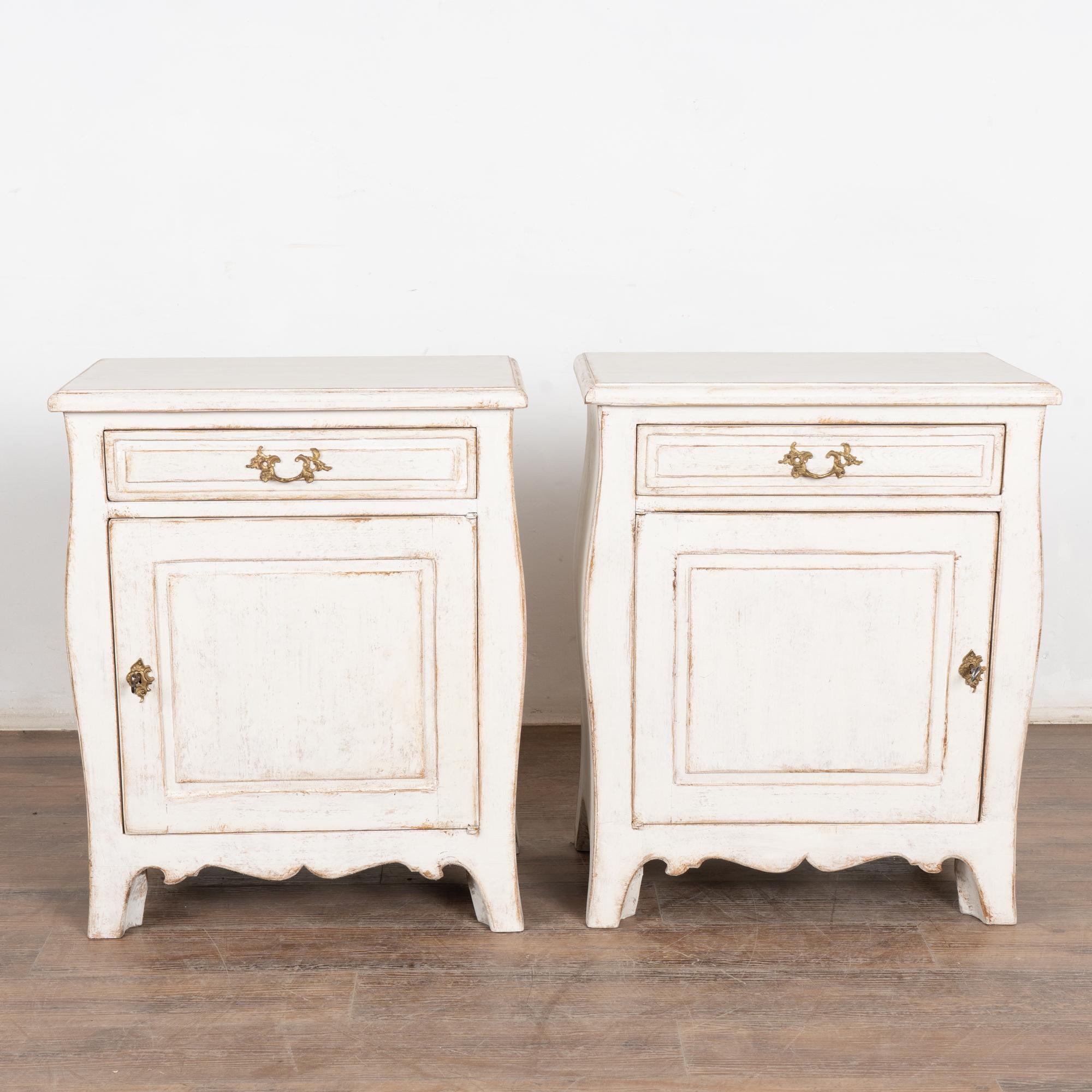 Pair, 19th Century Swedish White Painted Pine Small Cabinets or Nightstands In Good Condition In Round Top, TX