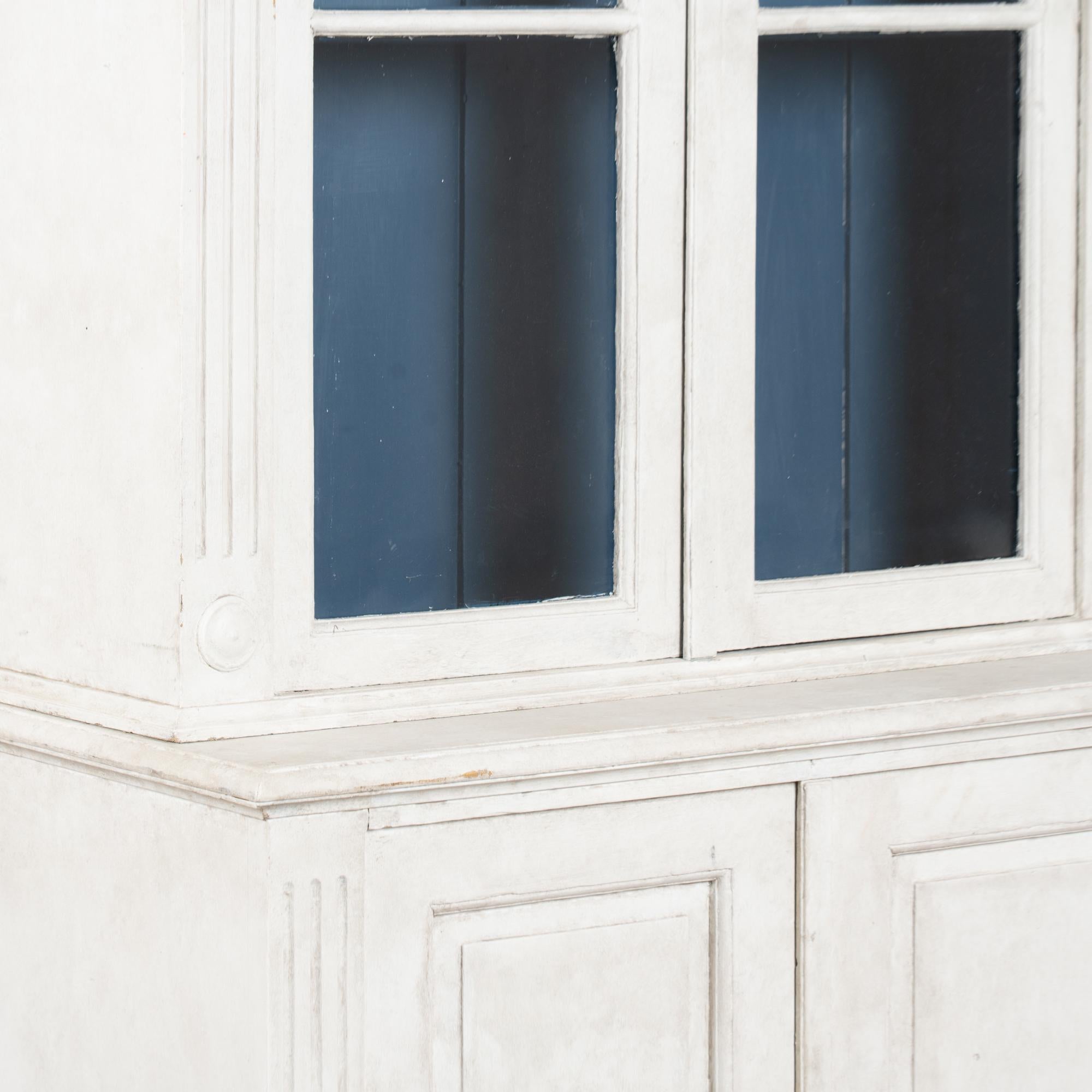 Pair, 19th Century Tall White Painted Pine Bookcases Display Cabinets For Sale 3