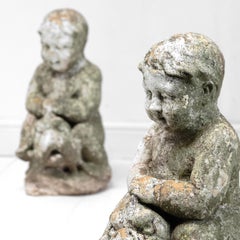 Pair of 19th Century Terracotta Garden Statue of Classical Putti, English Patina
