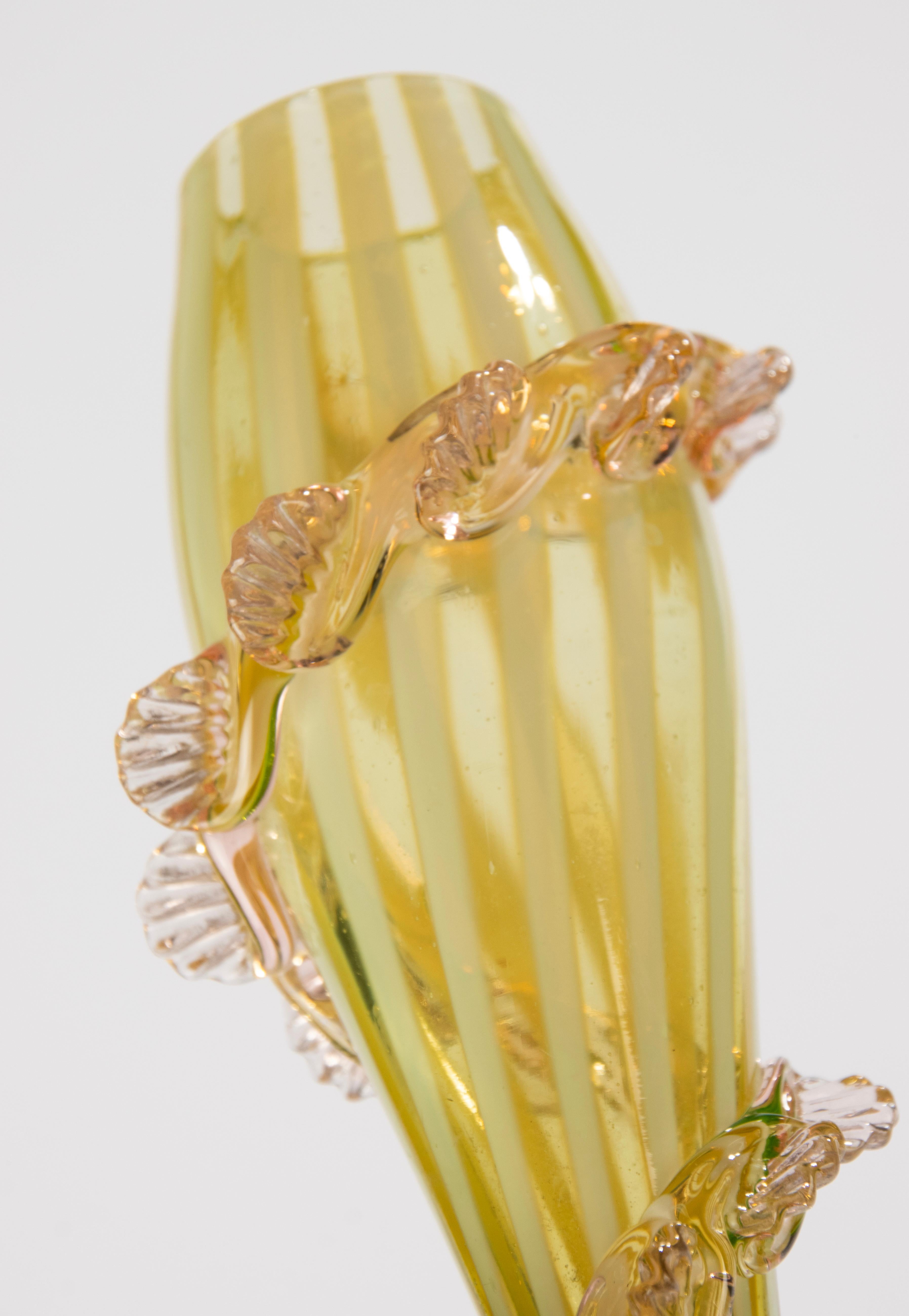 Pair 19th Century Vases - English - Vaseline Glass - Spiral Leaf Design For Sale 4