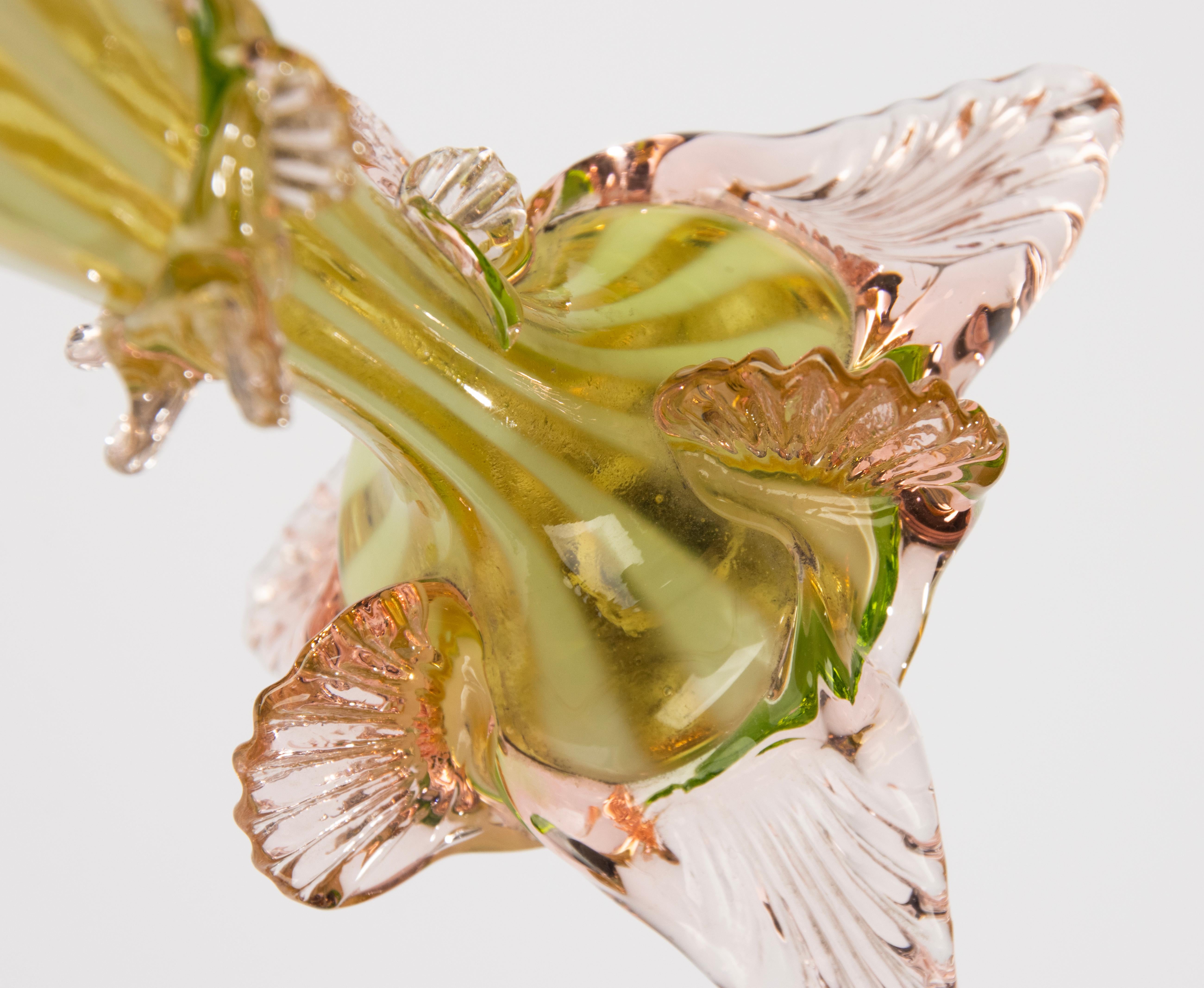 Pair 19th Century Vases - English - Vaseline Glass - Spiral Leaf Design For Sale 5