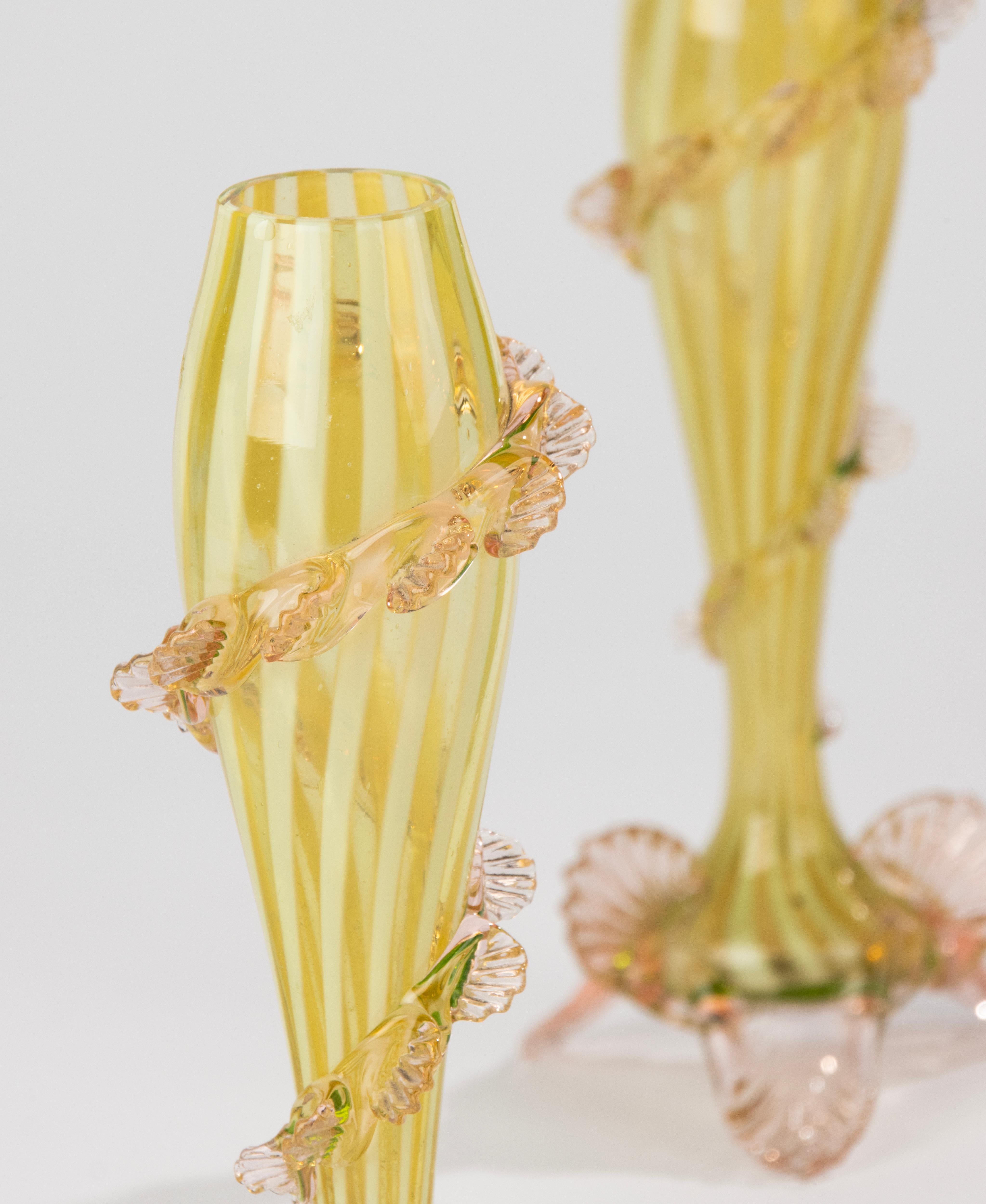 Pair 19th Century Vases - English - Vaseline Glass - Spiral Leaf Design For Sale 6