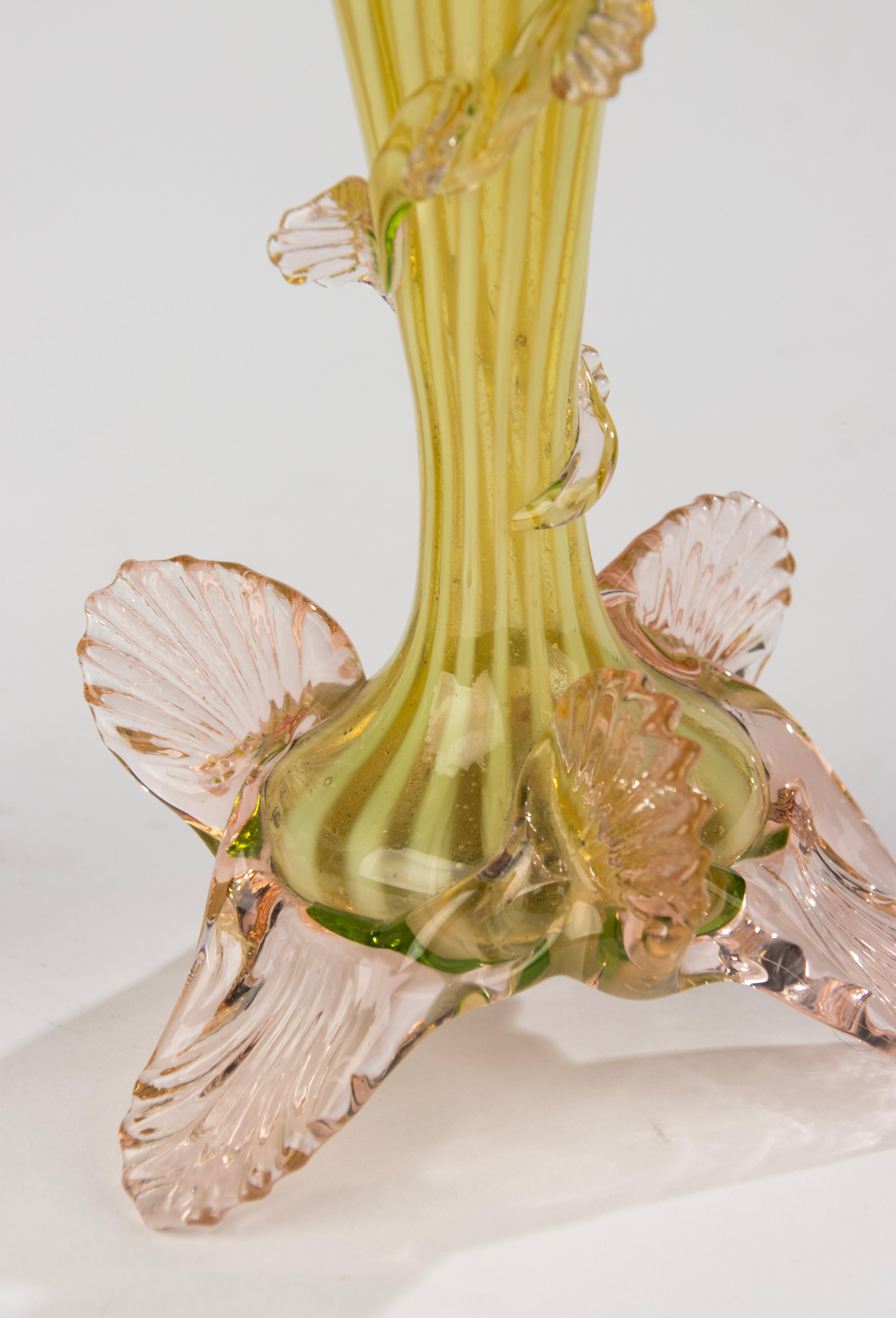 Pair 19th Century Vases - English - Vaseline Glass - Spiral Leaf Design For Sale 8