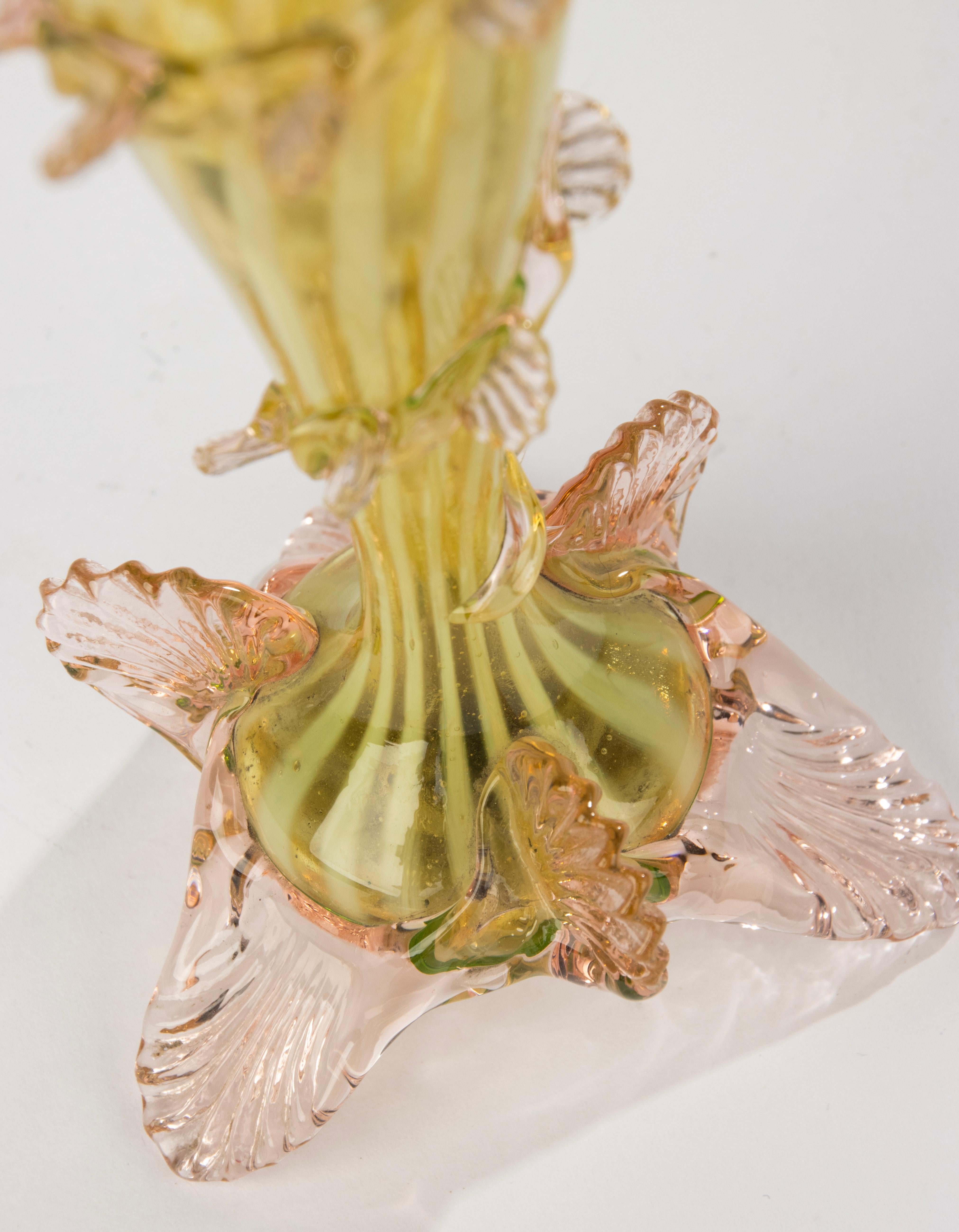 Late 19th Century Pair 19th Century Vases - English - Vaseline Glass - Spiral Leaf Design For Sale