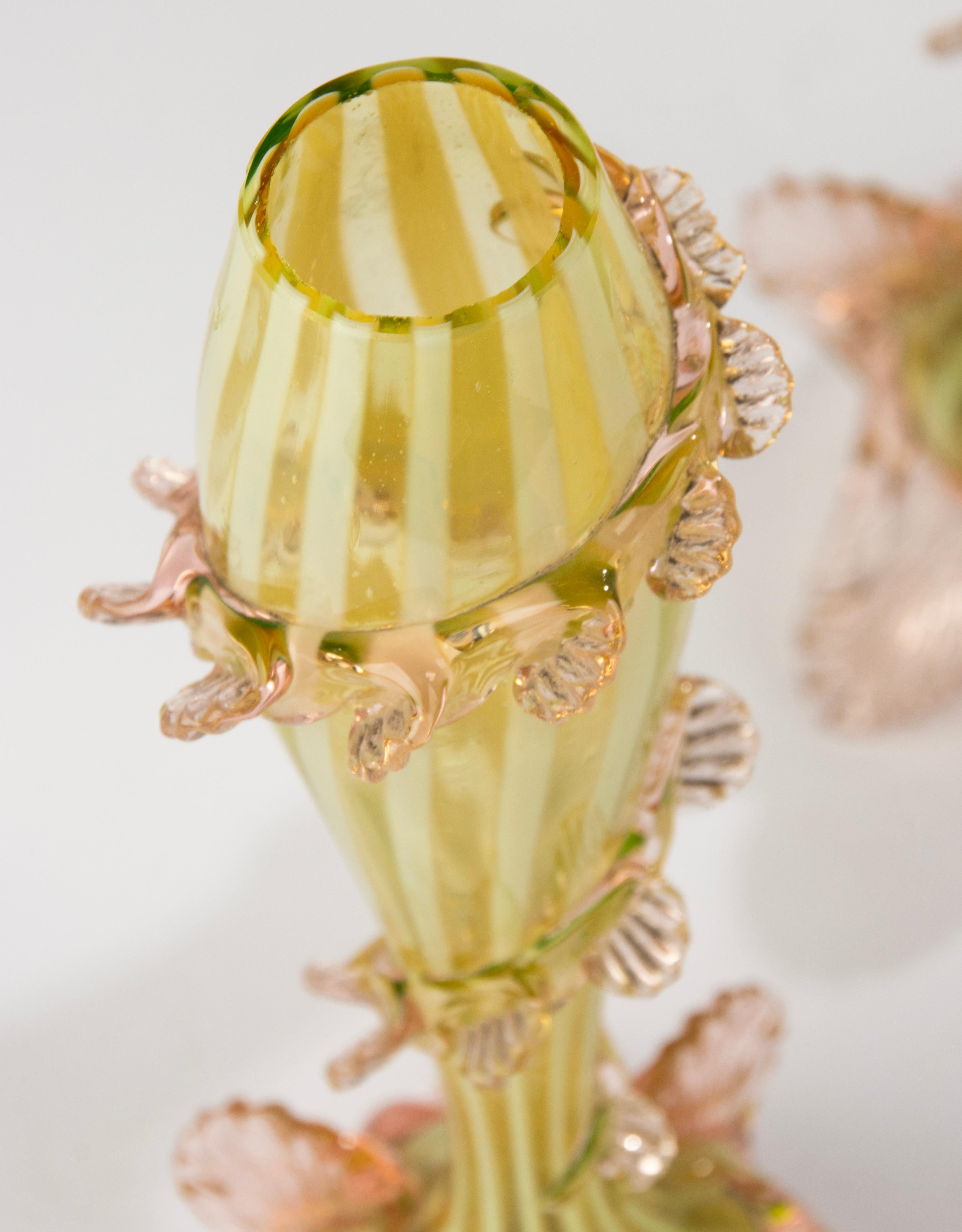 Pair 19th Century Vases - English - Vaseline Glass - Spiral Leaf Design For Sale 1