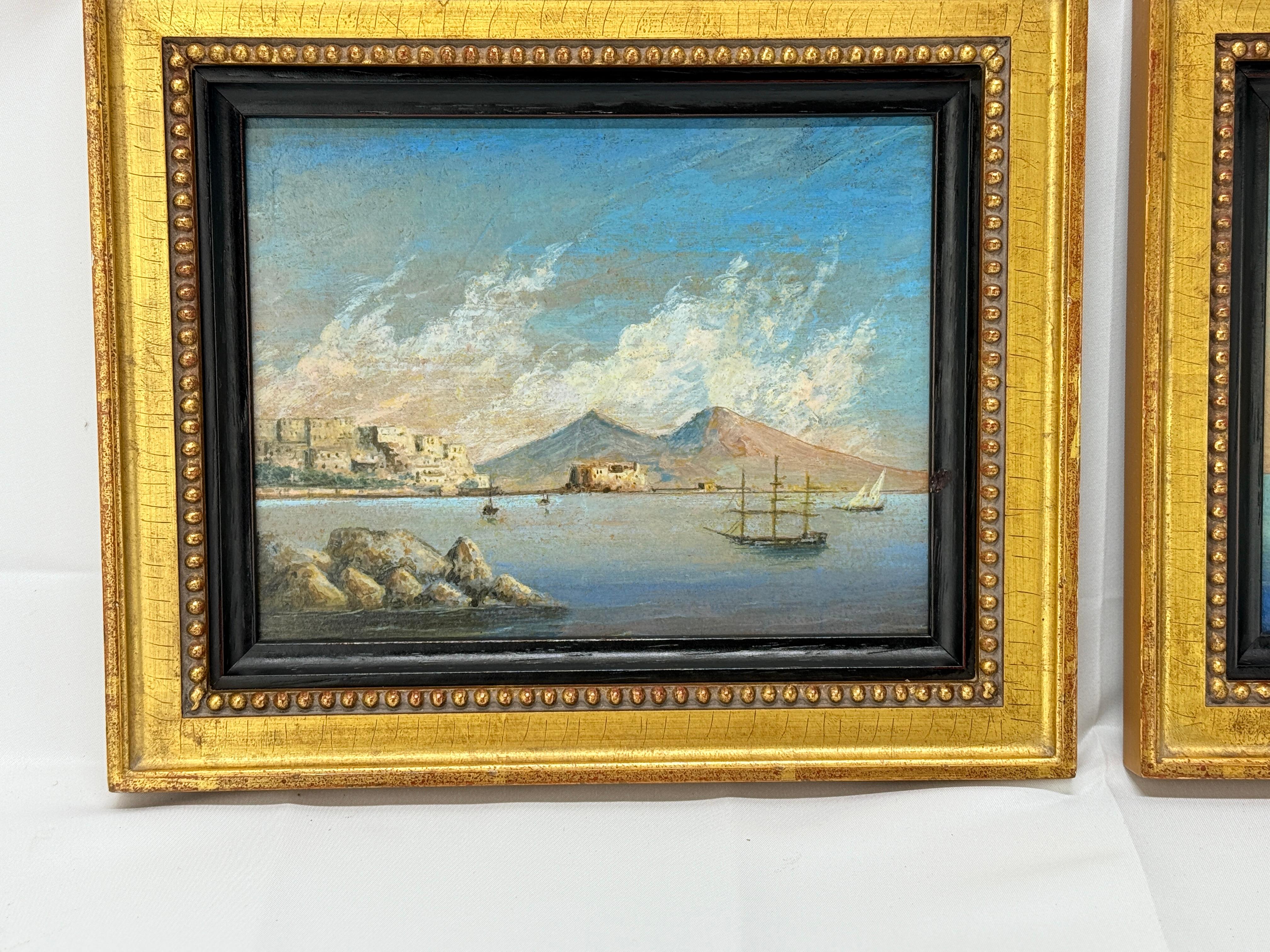 Italian Pair, 19th Century Venetian School Seascapes Depicting The Bay of Naples