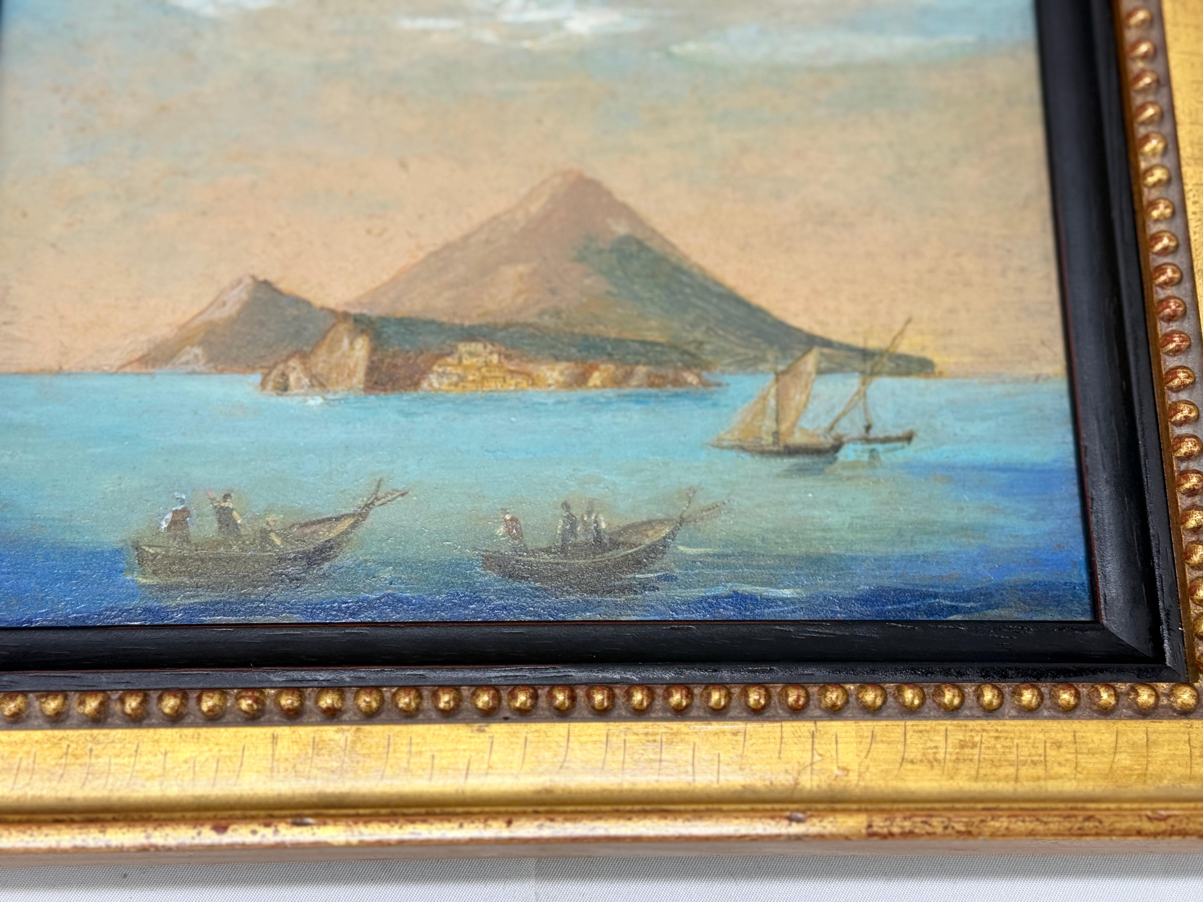 Giltwood Pair, 19th Century Venetian School Seascapes Depicting The Bay of Naples