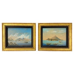 Pair, 19th Century Venetian School Seascapes Depicting The Bay of Naples