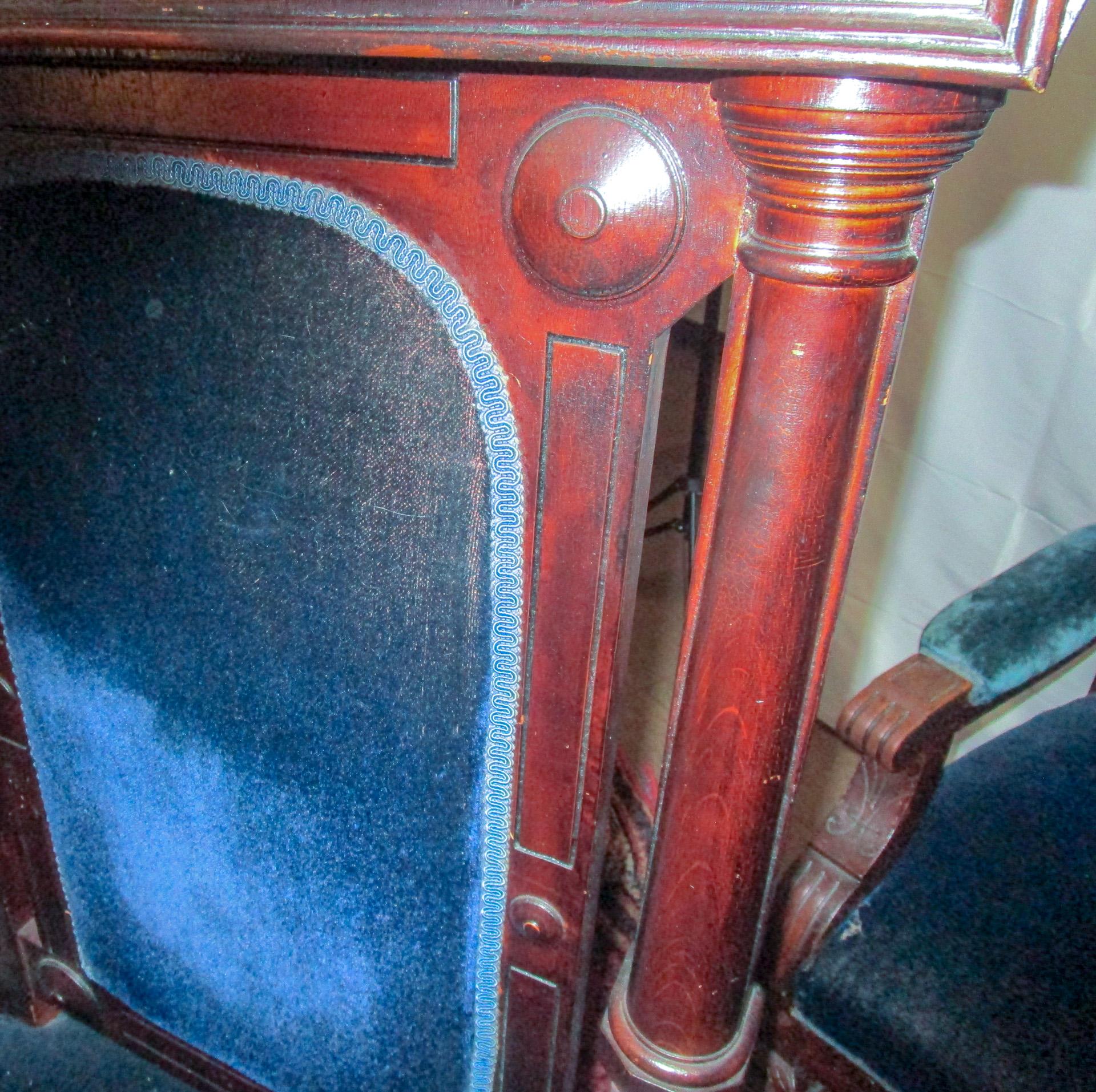 Velvet Pair 19th Century Victorian Eastlake Free Mason Throne Chairs w/ Symbolism For Sale