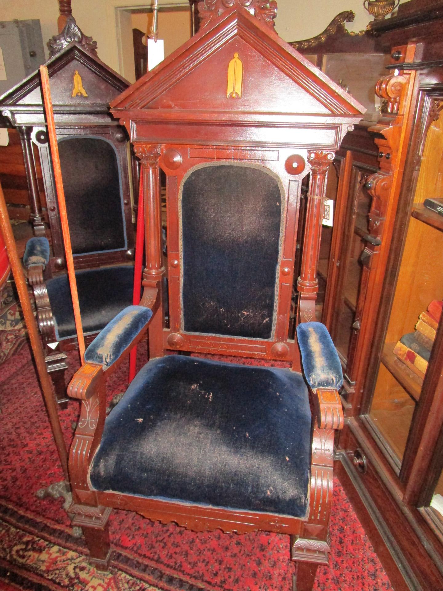 Pair 19th Century Victorian Eastlake Free Mason Throne Chairs w/ Symbolism For Sale 1