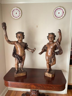 Ein Paar Putti aus Walnussholz aus dem 19. Jahrhundert