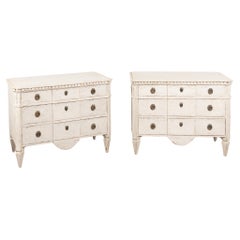 Pair, 19th Century White Painted Gustavian Chest of Three Drawers, Sweden