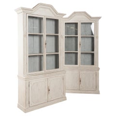 Pair, 19th Century White Swedish Gustavian Bookcases Display Cabinets
