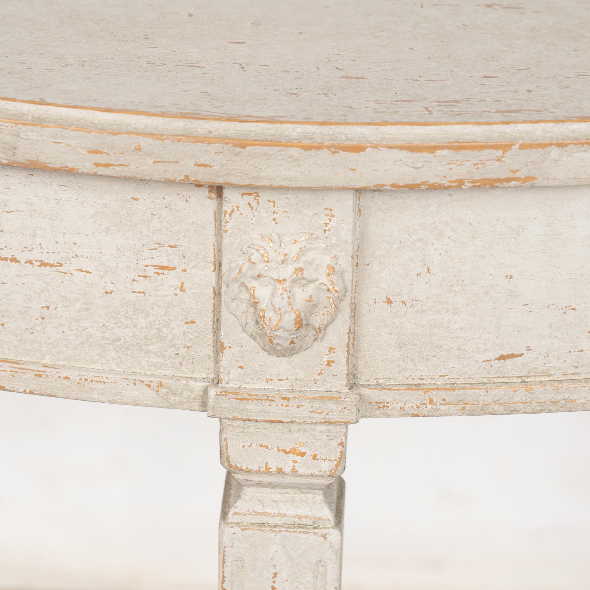 Pair, 19th Century White Swedish Gustavian Demi Lune Side Tables Consoles For Sale 7