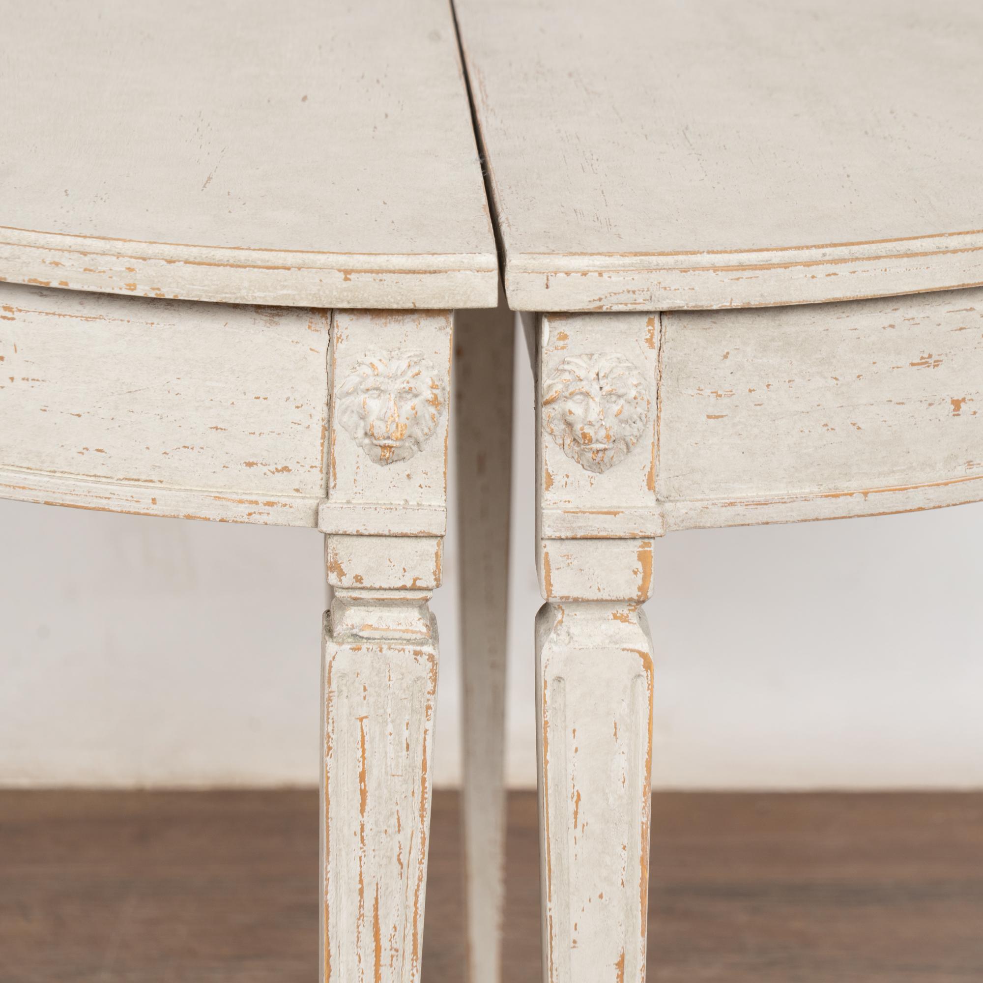 Pair, 19th Century White Swedish Gustavian Demi Lune Side Tables Consoles For Sale 8