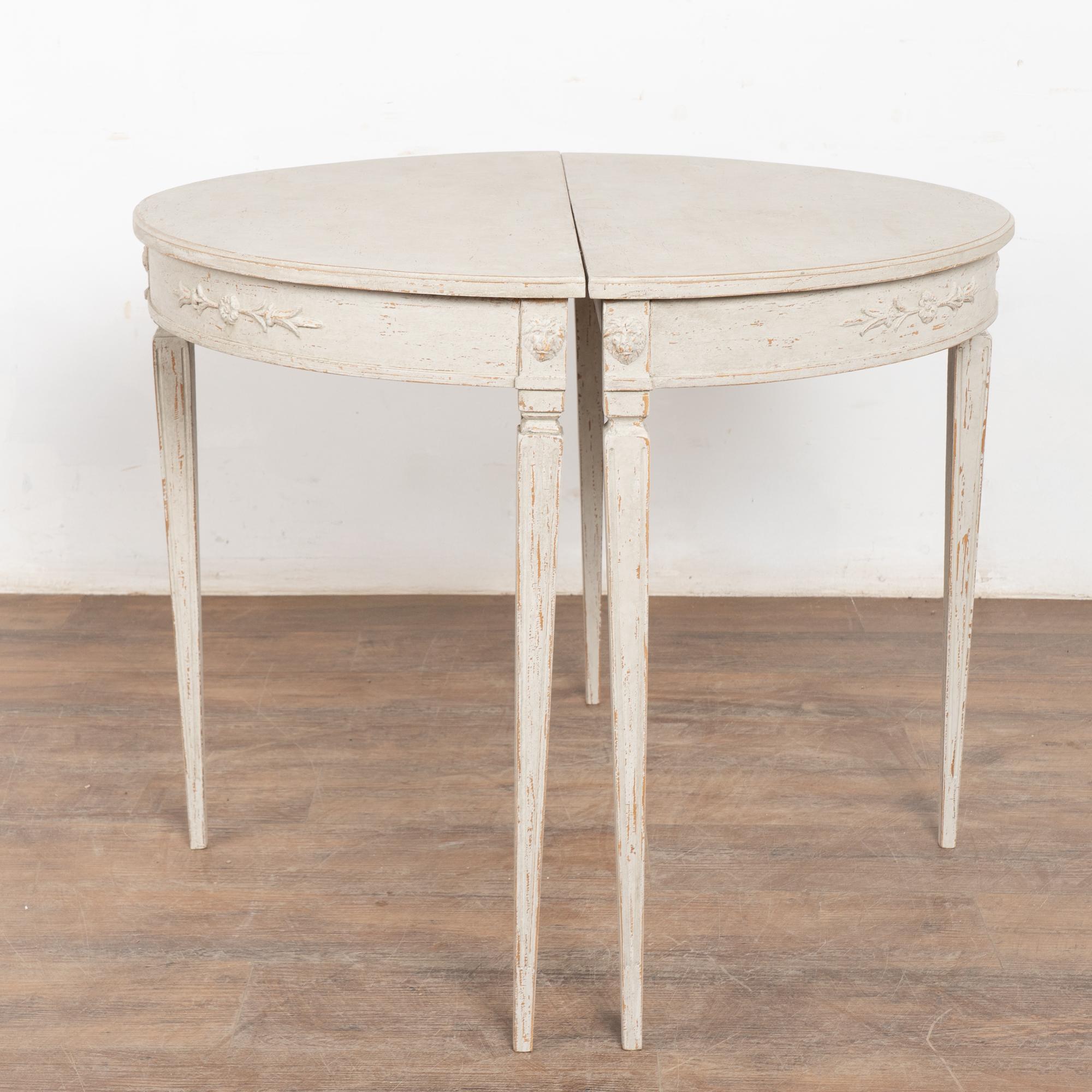 Pair, 19th Century White Swedish Gustavian Demi Lune Side Tables Consoles For Sale 9