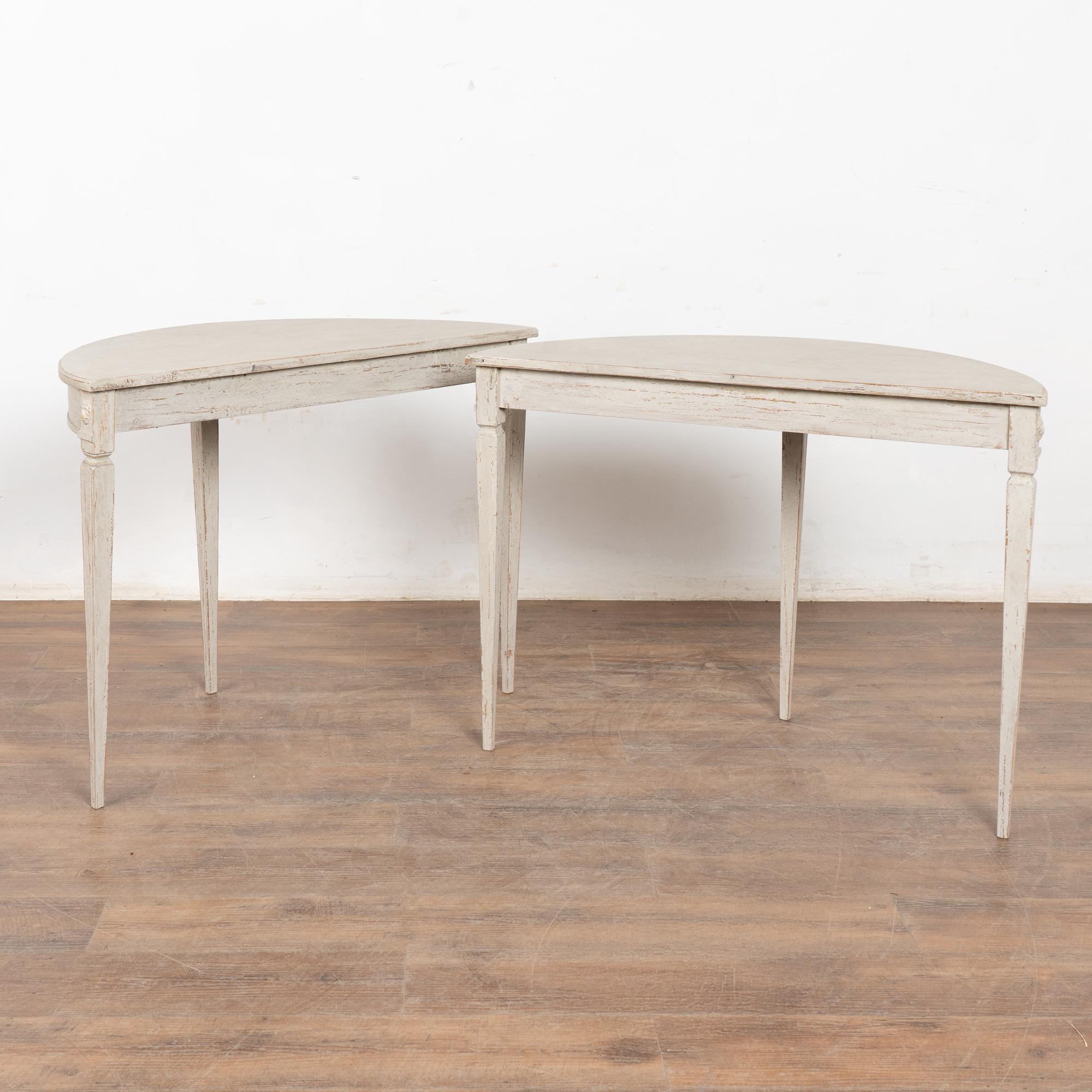 Pair, 19th Century White Swedish Gustavian Demi Lune Side Tables Consoles For Sale 10