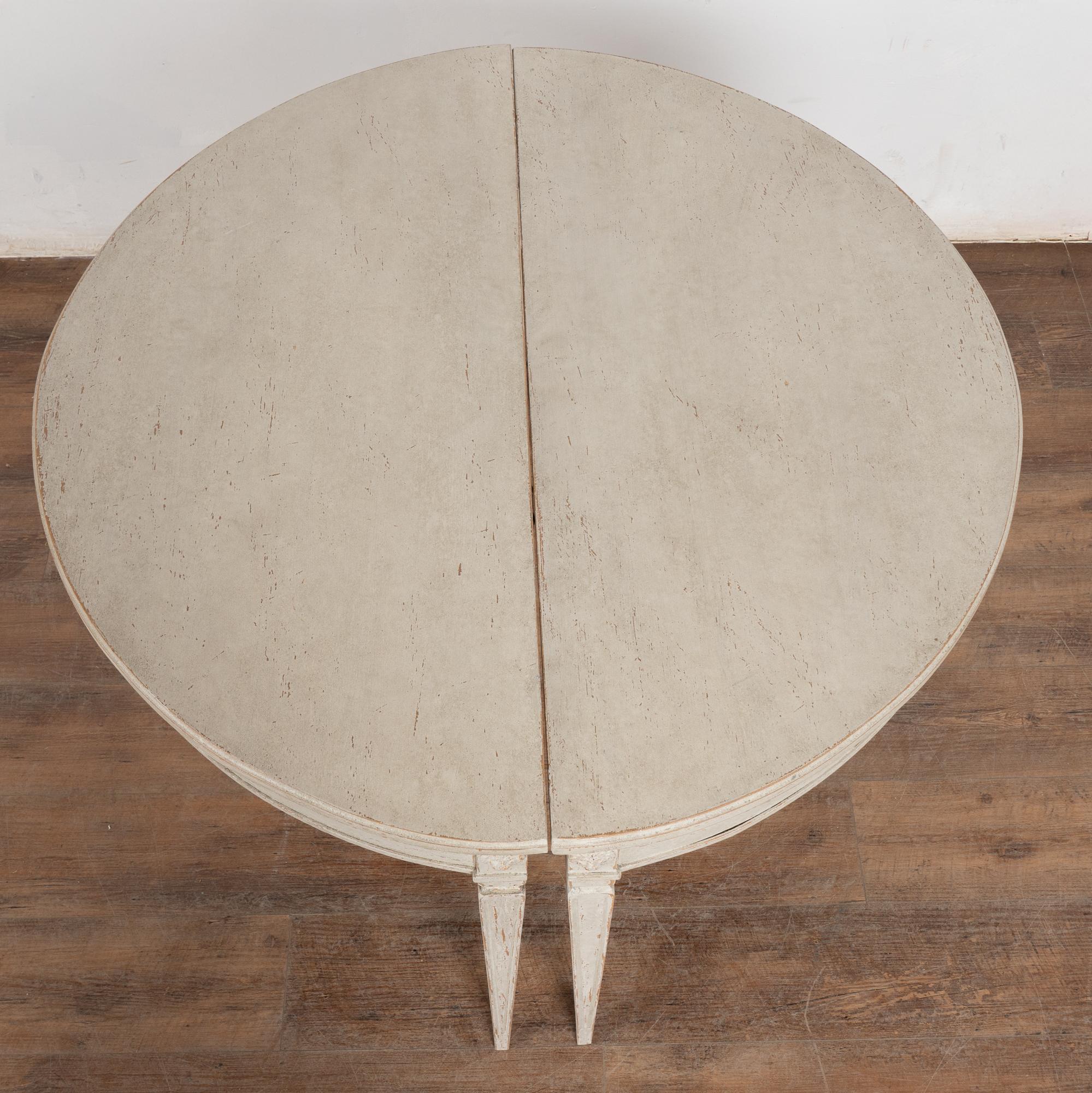 Wood Pair, 19th Century White Swedish Gustavian Demi Lune Side Tables Consoles For Sale