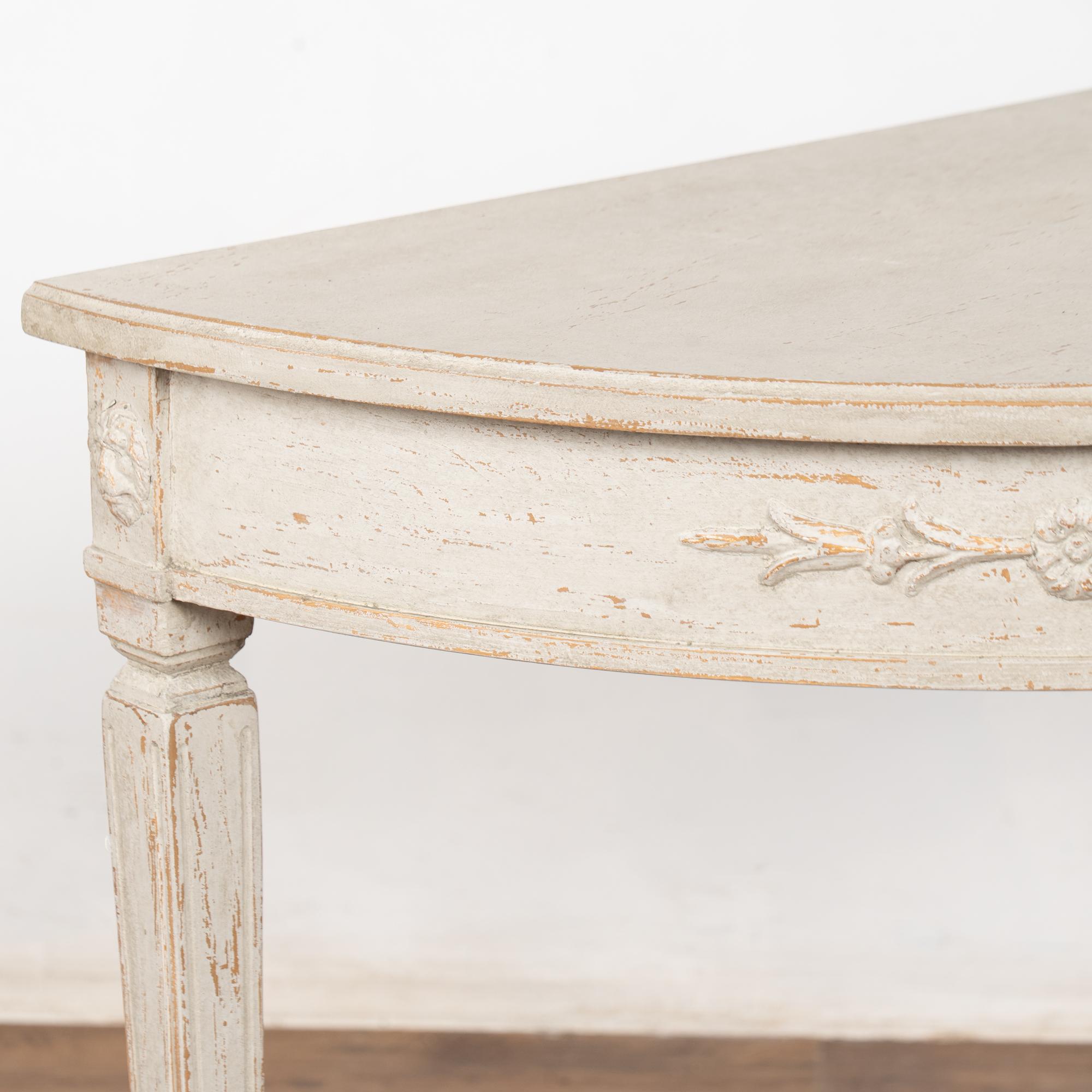 Pair, 19th Century White Swedish Gustavian Demi Lune Side Tables Consoles For Sale 2