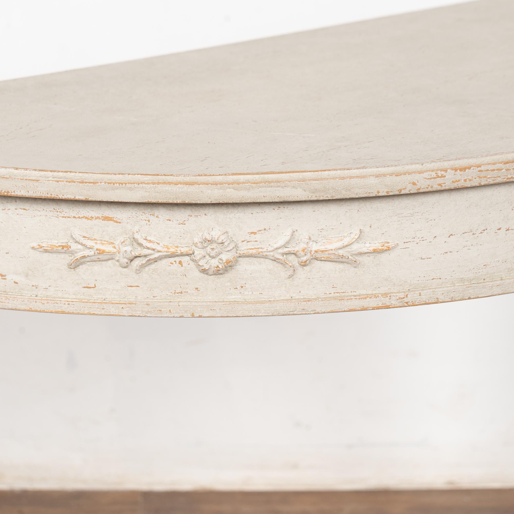 Pair, 19th Century White Swedish Gustavian Demi Lune Side Tables Consoles For Sale 3