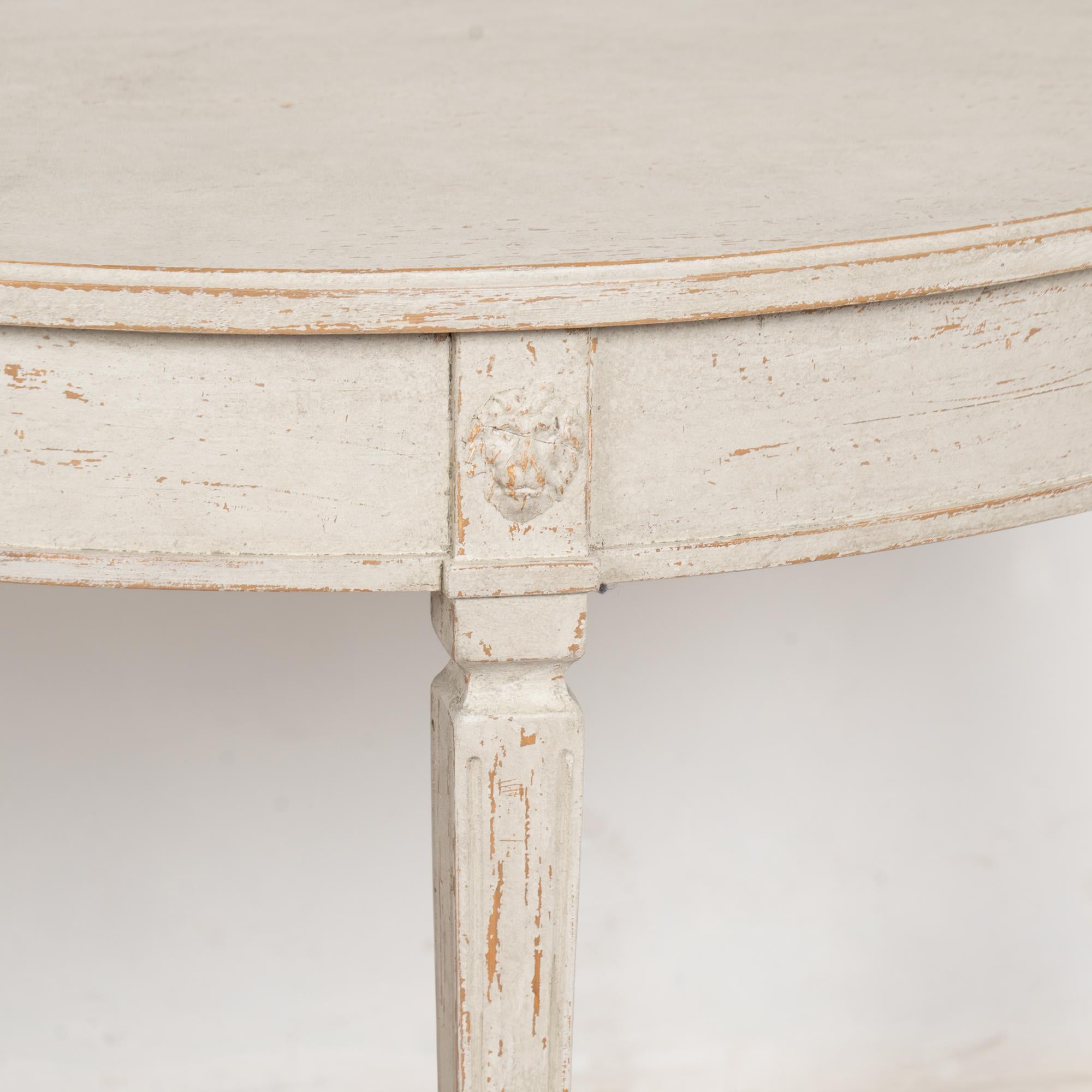 Pair, 19th Century White Swedish Gustavian Demi Lune Side Tables Consoles For Sale 5