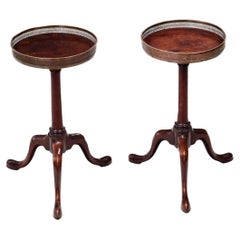 Pair 19th Century Wine Tables With Circular Tops & Pierced Brass Galleries