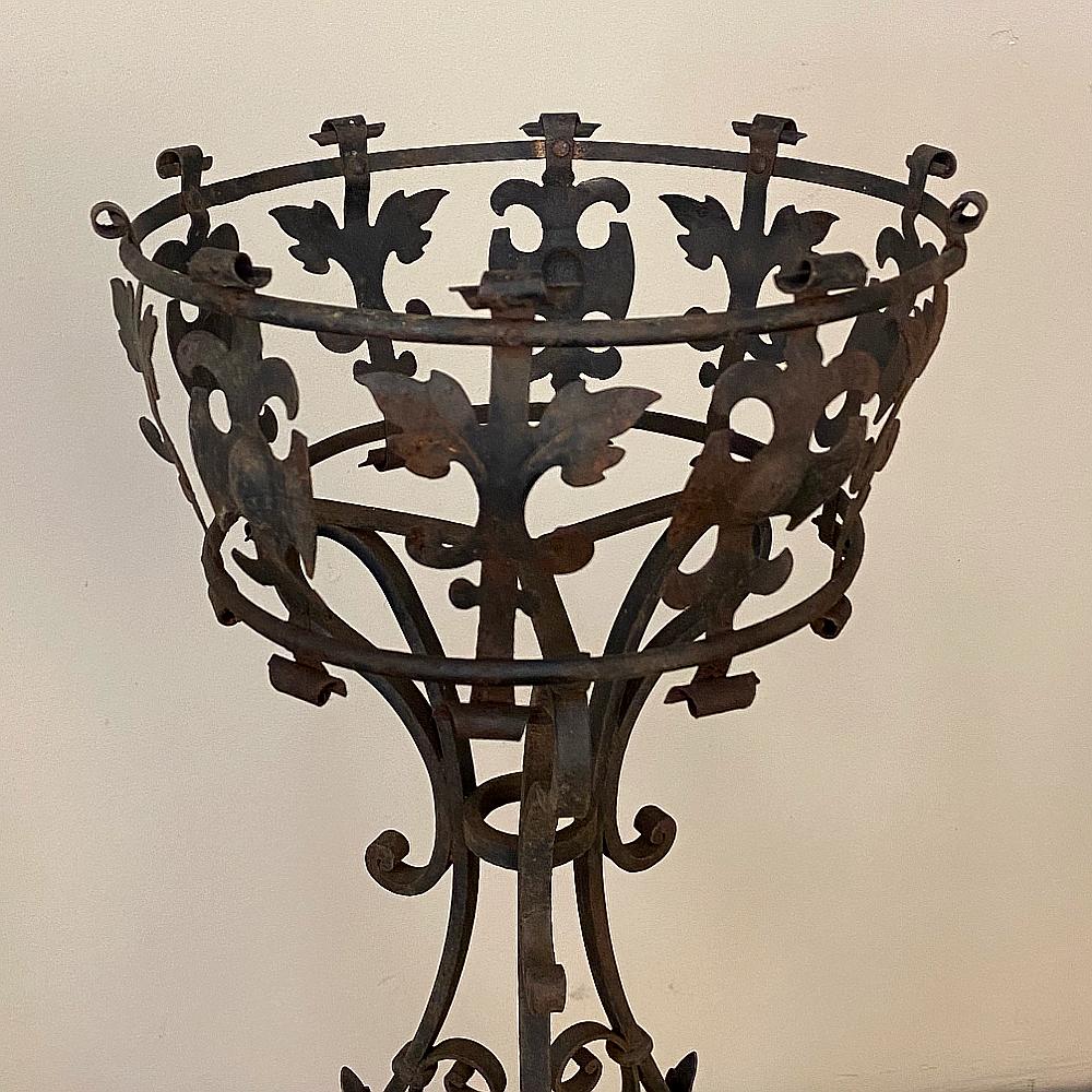 Hand-Crafted Pair 19th Century Wrought Iron Jardinières, Plant Stands