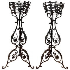 Antique Pair 19th Century Wrought Iron Jardinières, Plant Stands