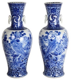 Pair 19th Japanese Blue and White vases / lamps.