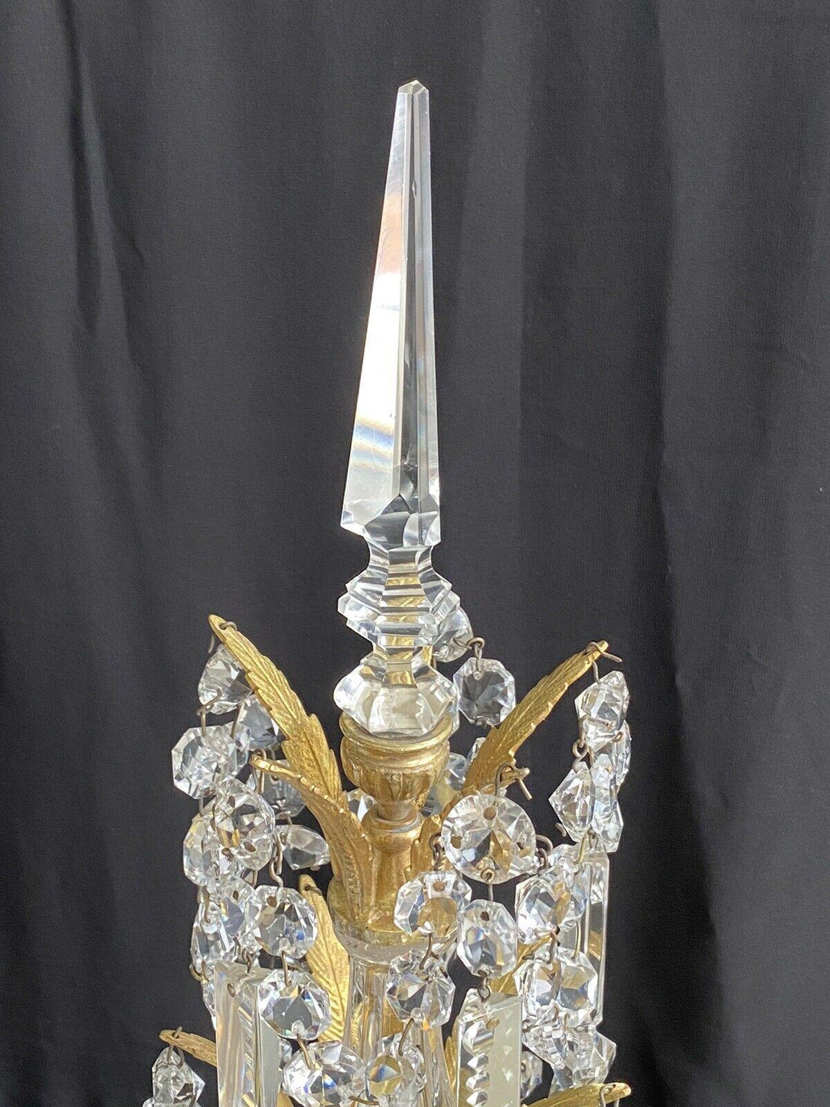 Rococo Pair 19thc Baccarat attributed Gilt Bronze Cut Crystal Table Lamps/ Girandoles For Sale