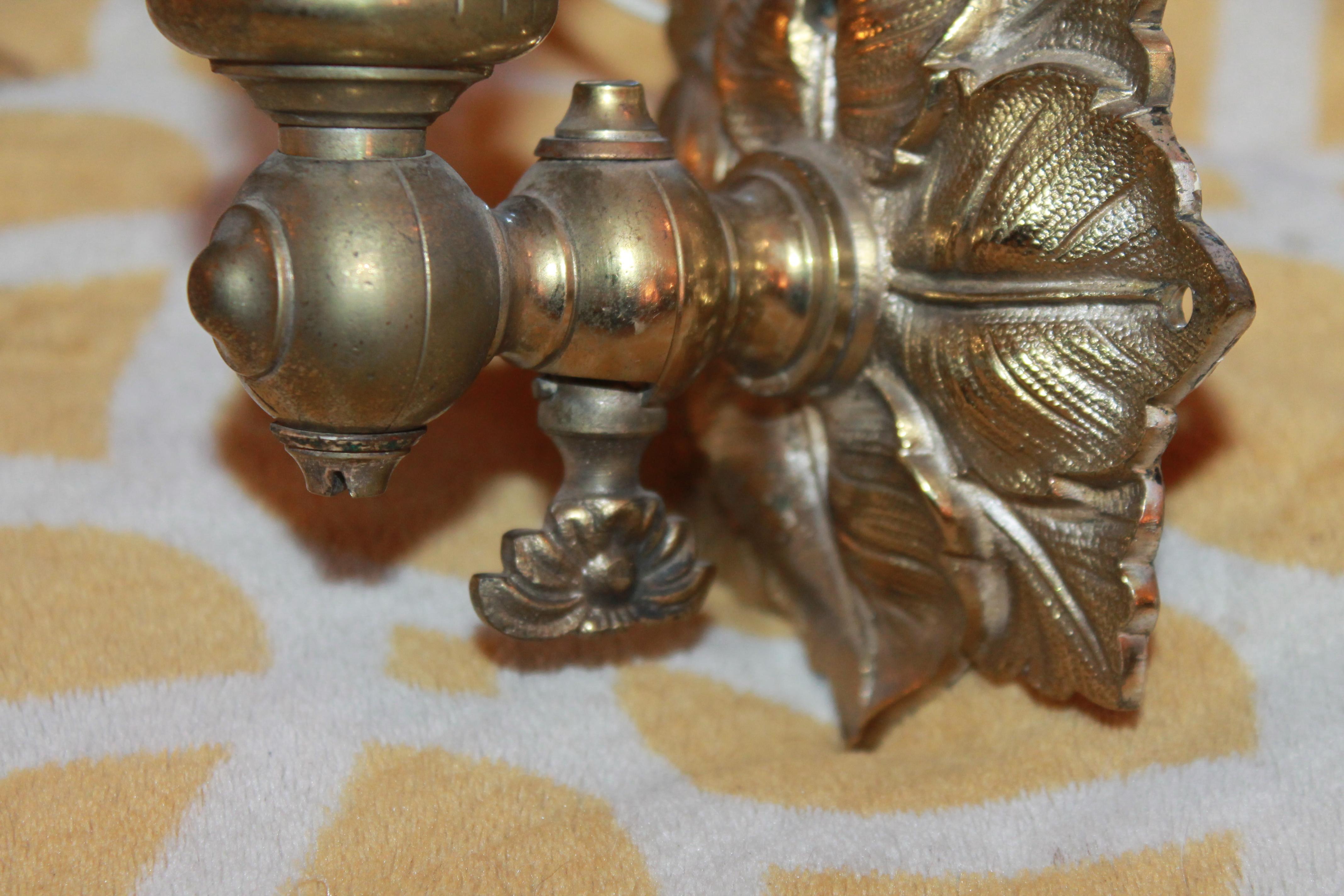 Pair 19thc British Louis XVI style Cut Crystal&Bronze Gas Converted Wall Sconces For Sale 5
