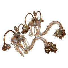 Antique Pair 19thc British Louis XVI style Cut Crystal&Bronze Gas Converted Wall Sconces