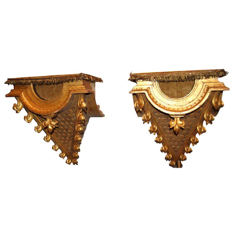 Pair 19thc. Carved and Gilded Wooden Consoles