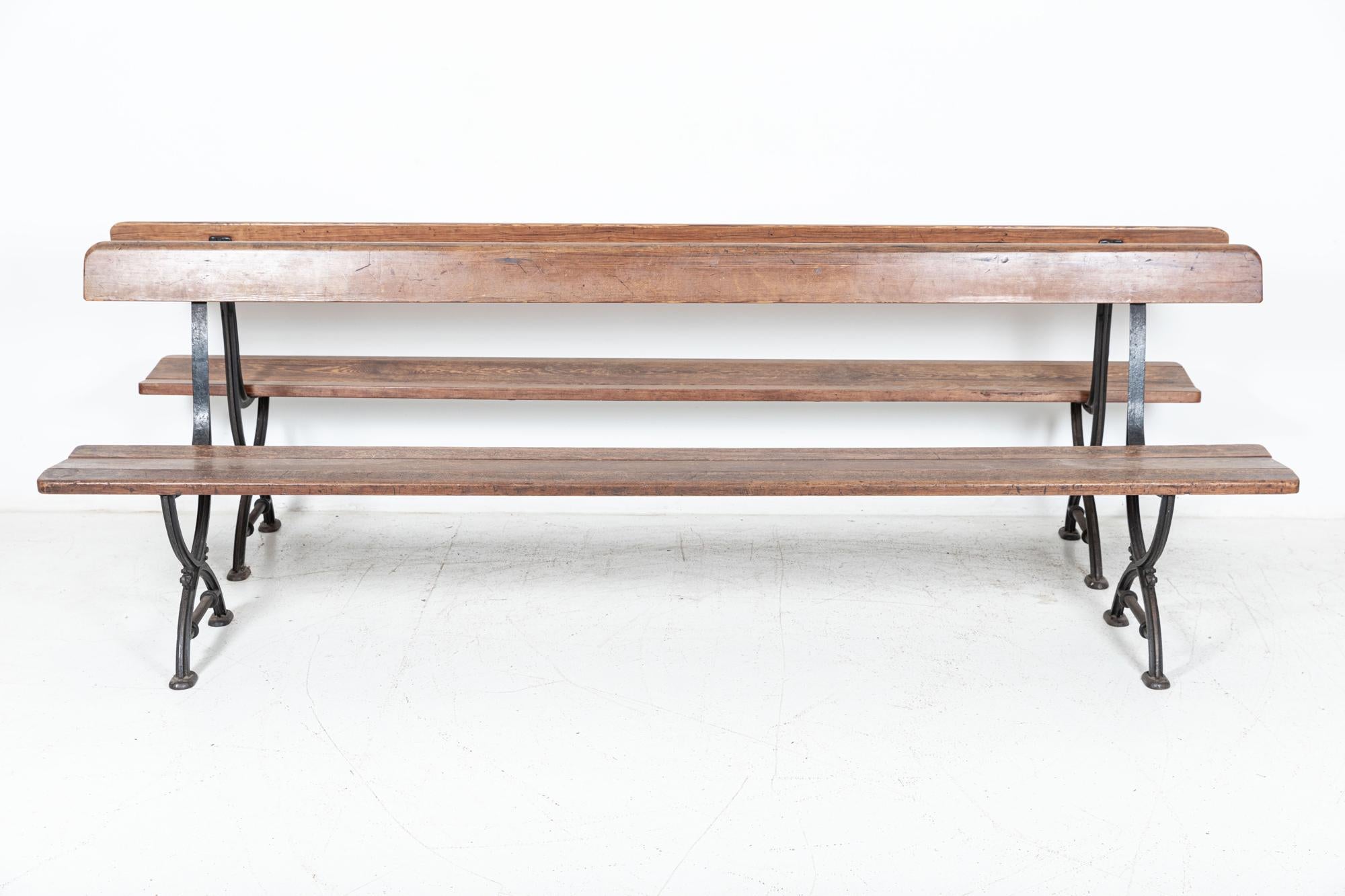 Pair 19thC English Cast Iron Pitch Pine Benches For Sale 5