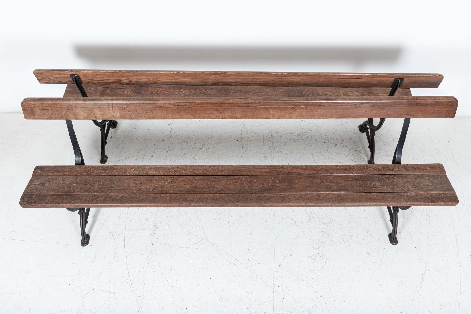 Pair 19thC English Cast Iron Pitch Pine Benches For Sale 6