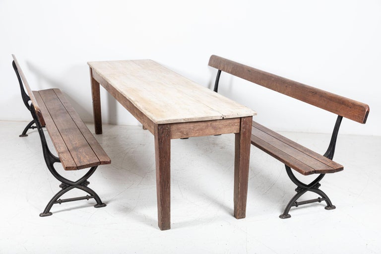 Pair 19thC English Cast Iron Pitch Pine Benches For Sale at 1stDibs