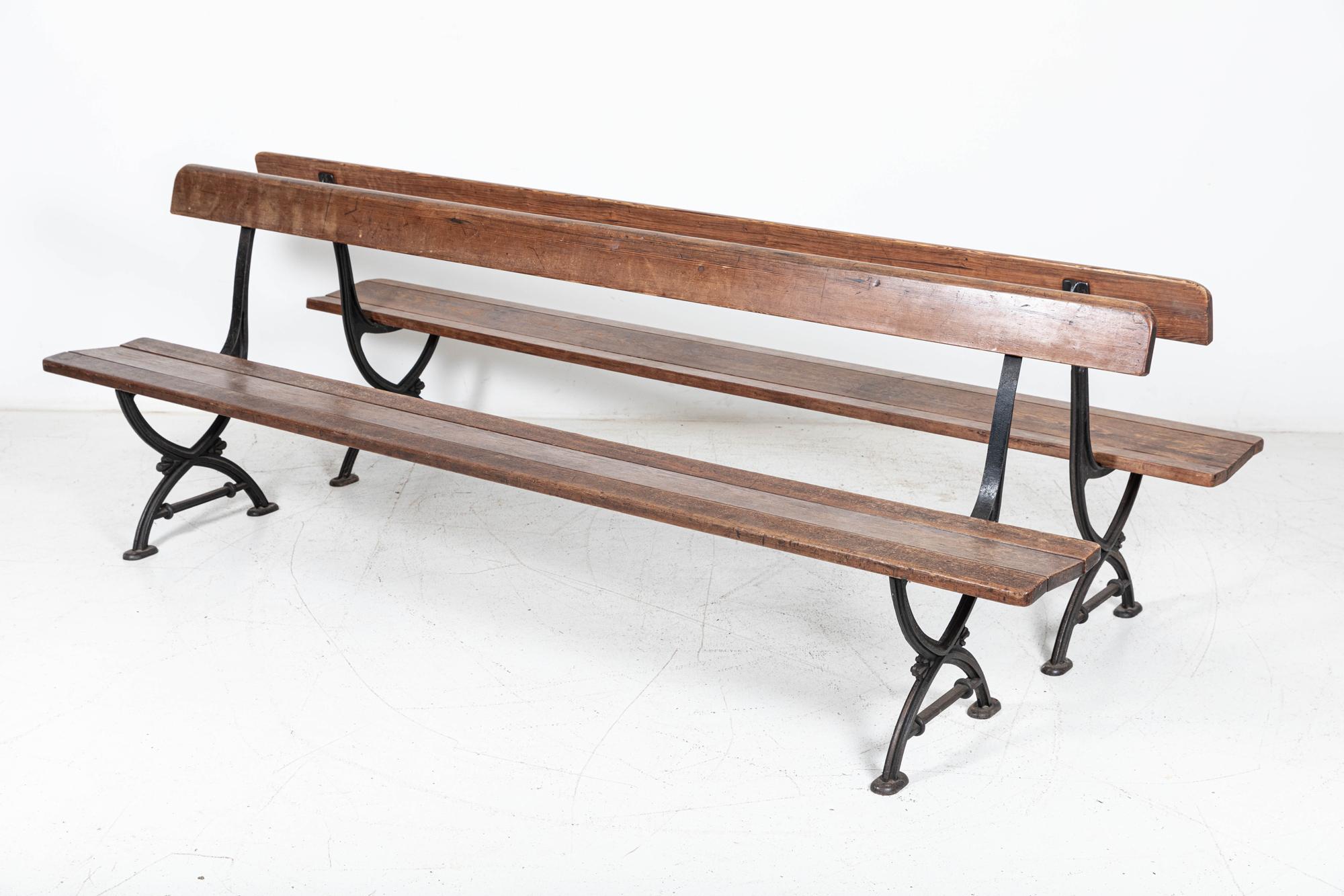 Pair 19thC English Cast Iron Pitch Pine Benches In Good Condition For Sale In Staffordshire, GB