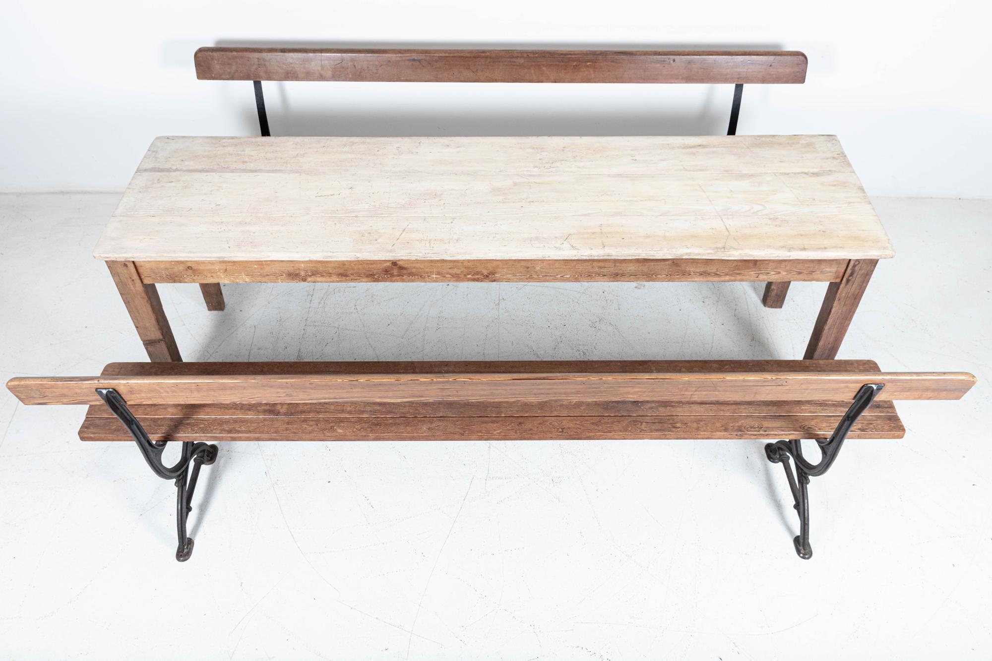 Pair 19thC English Cast Iron Pitch Pine Benches 1