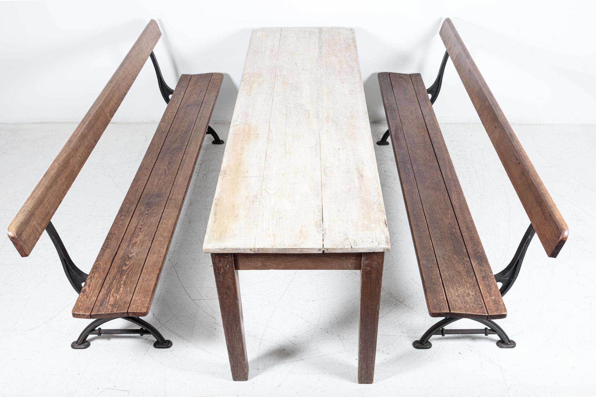 Pair 19thC English Cast Iron Pitch Pine Benches For Sale 2