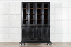 Pair 19thC English Ebonised Pine Glazed Housekeepers Cupboards